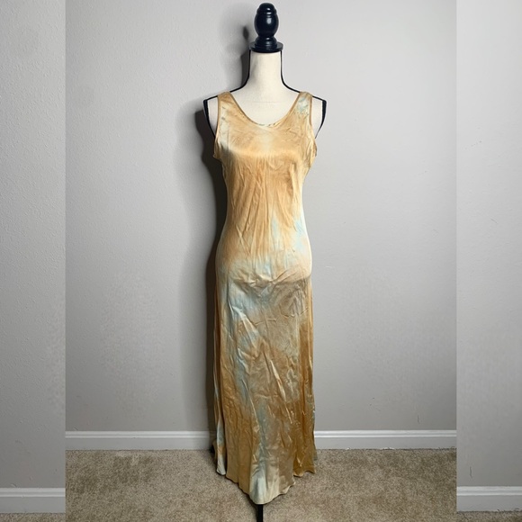 A.L.C Amana Blue Tan Satin Maxi Dress - Picture 6 of 15